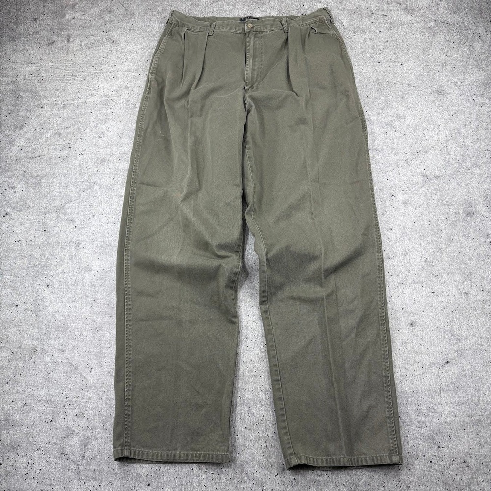 Vintage Polo Ralph Lauren Made USA Pleated Chino Pants Greenish Gray Mens 34x31